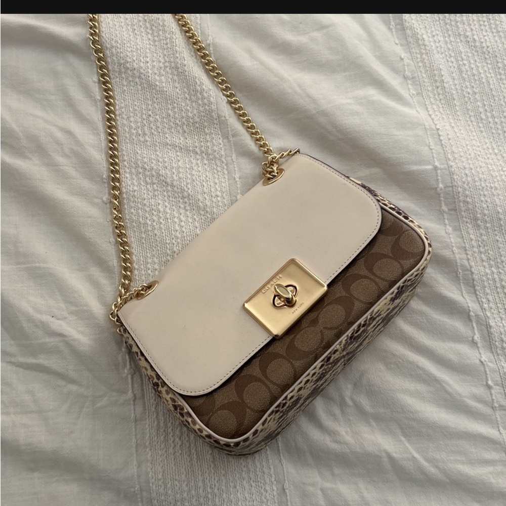 Coach Cream and Brown Shoulder Bag